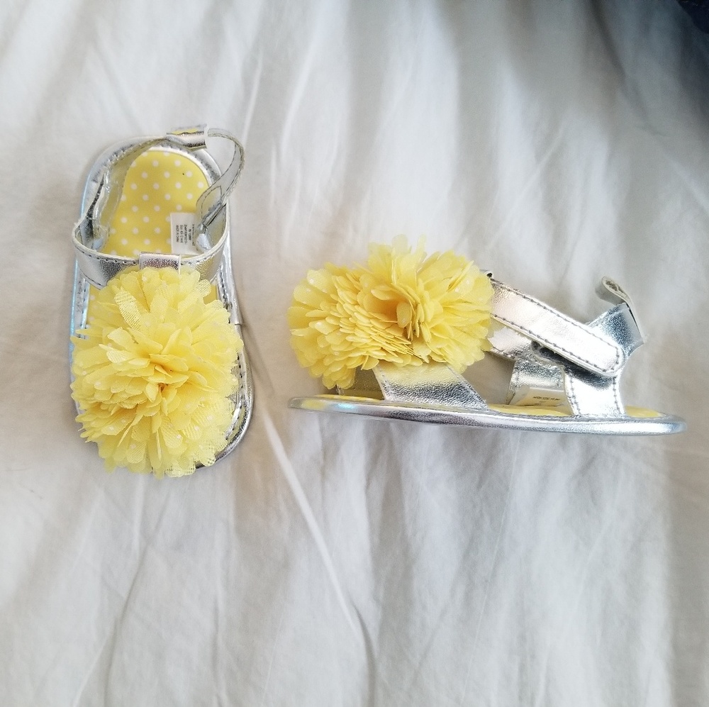 Silver Baby Gladiator Sandals with Yellow Flower